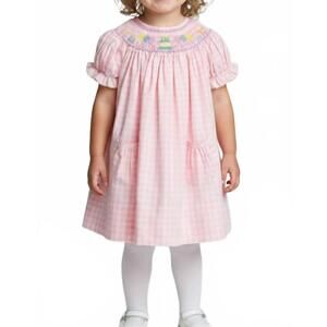 NEW DELANEY girls' smocked birthday cake & balloons bishop dress in pink